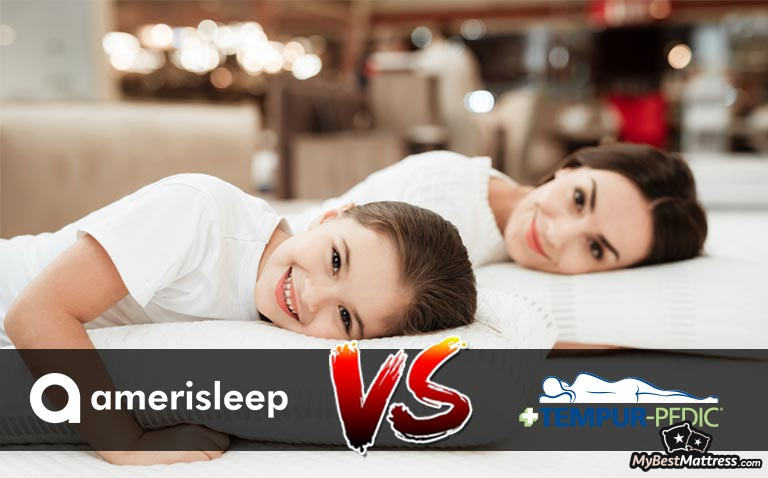 Amerisleep VS TempurPedic: a woman and a girl lying on a bed. Amerisleep VS TempurPedic: a woman and a girl lying on a bed.