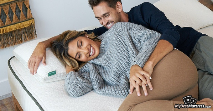 Avocado Latex mattress review: a couple lying on the Avocado mattress.