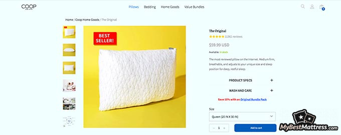 Coop Home Goods pillow review: the Coop original pillow.