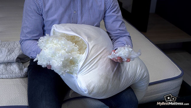 Coop Home Goods pillow review: removable shredded memory foam from the pillow.