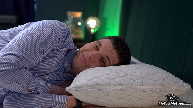 Coop Home Goods pillow review: side sleeper lying on the pillow.