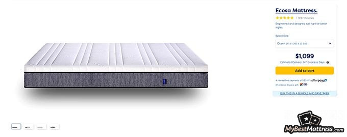 Ecosa mattress review: the mattress pricing page.