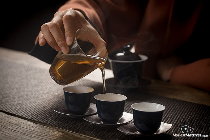 Green Tea Before Bed: Traditional green tea preparation.