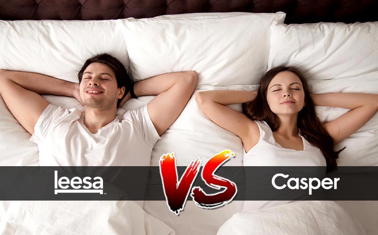 Leesa VS Casper: two people lying in bed. Leesa VS Casper: two people lying in bed.