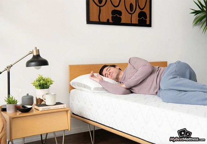 Love & Sleep mattress review: a man is sleeping on the Nest Bedding Love and Sleep mattress Love & Sleep mattress review: a man is sleeping on the Nest Bedding Love and Sleep mattress