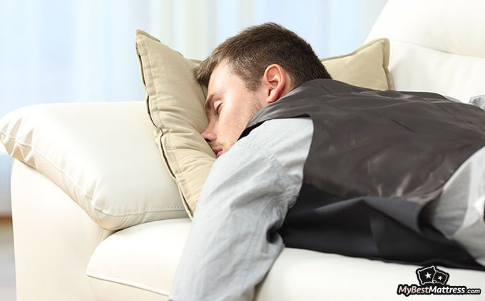 Sleeping too much: man exhausted Sleeping too much: man exhausted
