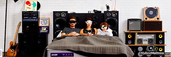 Nectar VS Purple: people sitting on the Purple mattress.