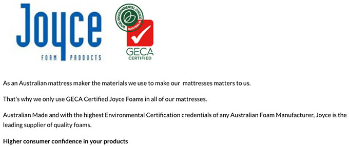 Regal Sleep Solutions review: GECA certified materials.