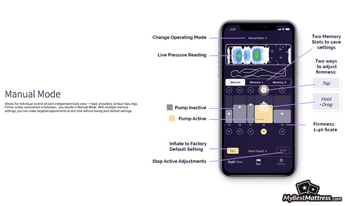 ReST mattress review: the mobile app preferences set to manual mode ReST mattress review: the mobile app preferences set to manual mode