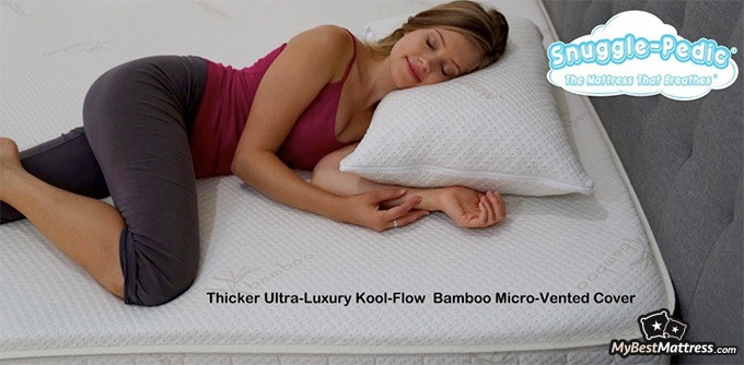 Snuggle-Pedic mattress review: a woman is sleeping on the Snuggle-Pedic mattress and pillow Snuggle-Pedic mattress review: a woman is sleeping on the Snuggle-Pedic mattress and pillow